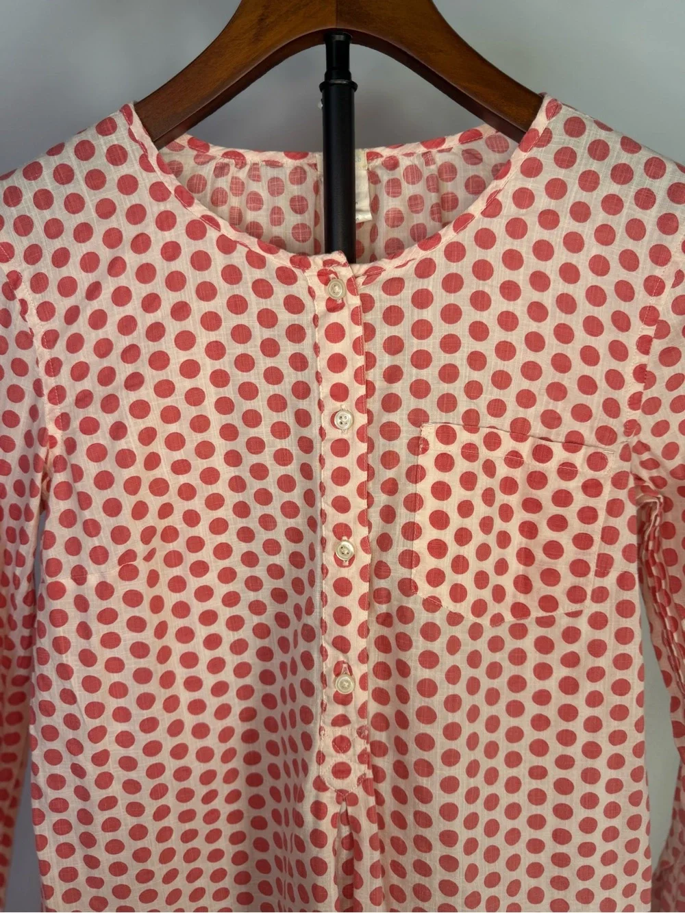 J. Crew Crewcuts Red Polka Dot Girls Henley Style Blouse